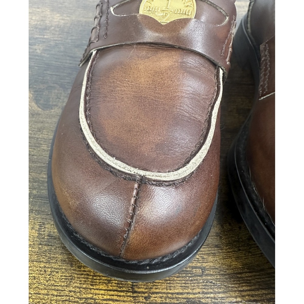MIU MIU Vintage-Effect Leather Coin Penny Loafers Brown EU Size 37 US 7 - Picture 10 of 16